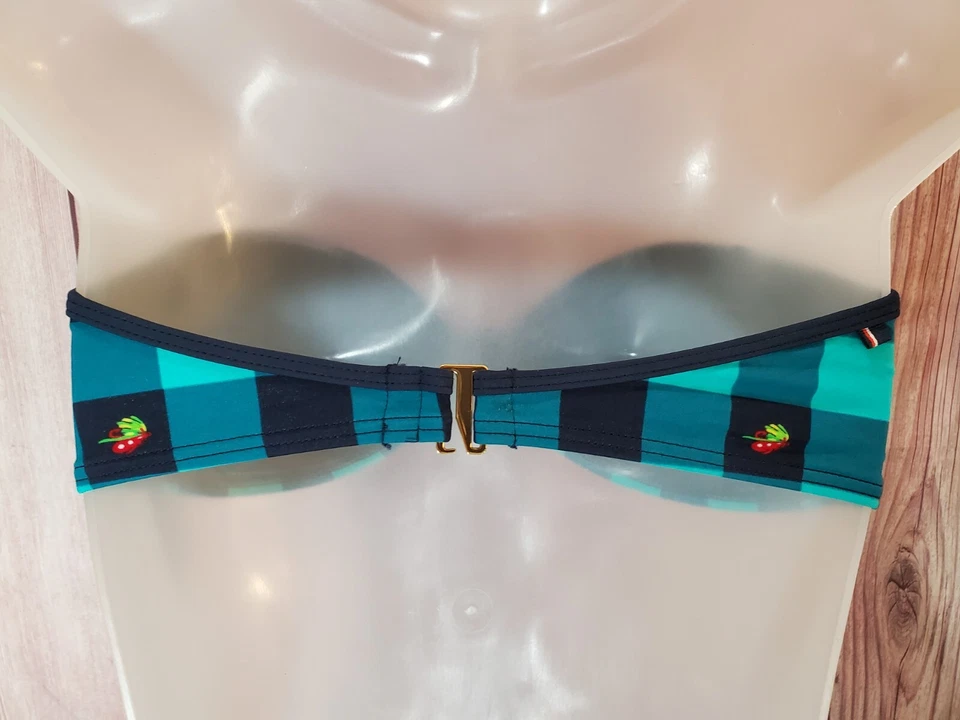 Tommy Hilfiger Navy & Green Check Bandeau Bikini Swim Top Sz Small  NWT NEW - Image 2 of 4