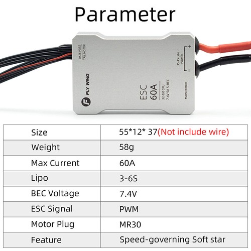 60A ESC 3-6S w/ 7.4V BEC for Flywing FW450 Walkera V450D03 Blade 450 Helicopter - Picture 6 of 16