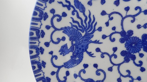 Antigua porcelana japonesa azul y blanca con fénix y flores - 6 platos  - Imagen 6 de 6