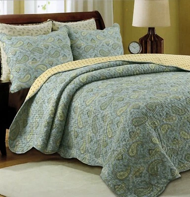 COZY LINE HOME FASHIONS Green Persian 100% Cotton 3-Piece Quilt Set, Bedspread, Coverlet