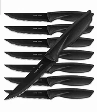 STEAK KNIVES SET OF 8 SERATED STAINLESS STEEL NON-STICK COATING HOMEHERO NEW