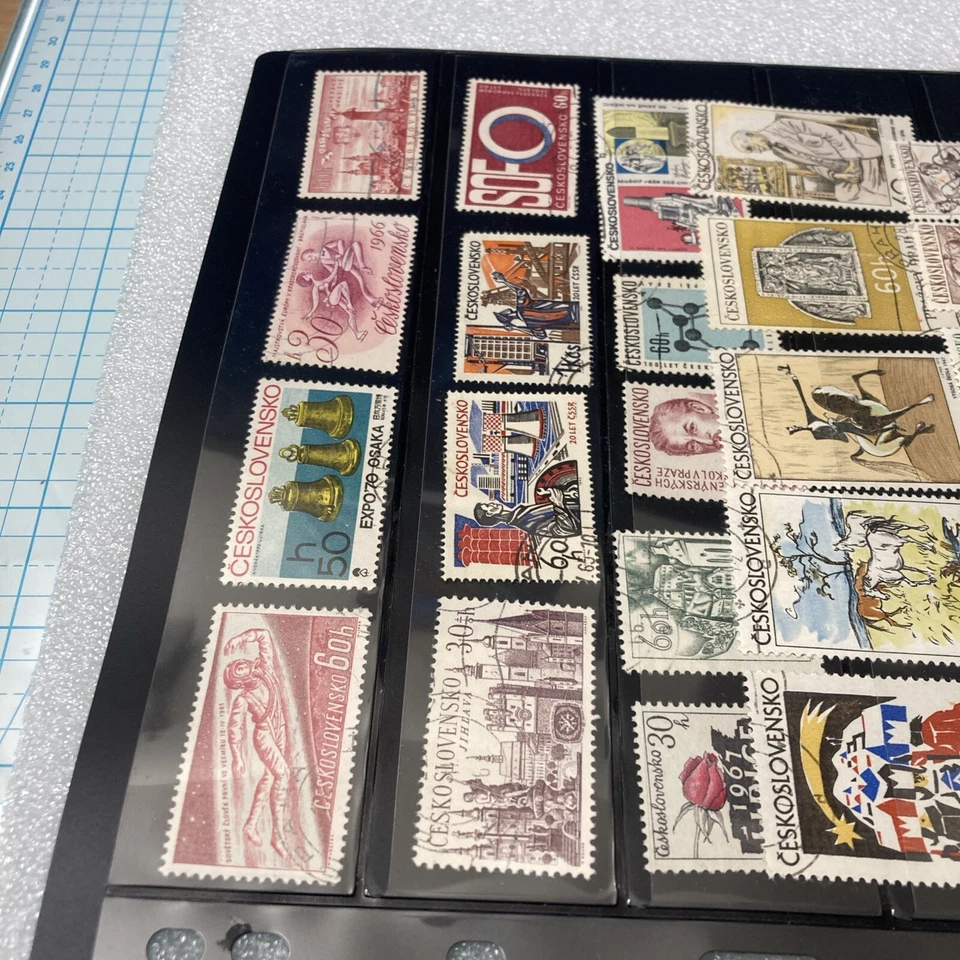 70+ Vtg USED Czechoslovakia 1960-1966 Colorful Stamps, on Plastic Stamp Sheet. - Image 3 of 4