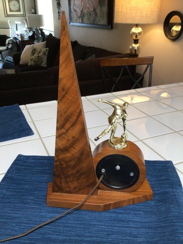 Reloj Moderno Vintage Mediados de Siglo Bowling Figura Trofeo Madera Sesiones Eléctrico - Imagen 2 de 12