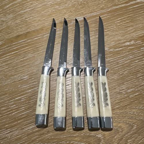 Stellar Vintage Mid Century 5 Teile EDELSTAHL WELLENSCHLIFF STEAKMESSER MESSER - Bild 1 von 8