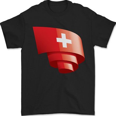 Curled Switzerland Flag Swiss Day Fußball Herren T-Shirt 100% Baumwolle