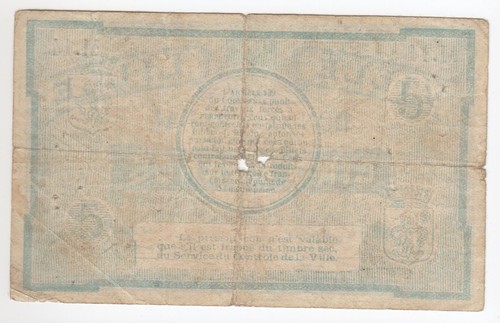 France, 5 Francs, 1914, Lille, Used - Picture 2 of 2
