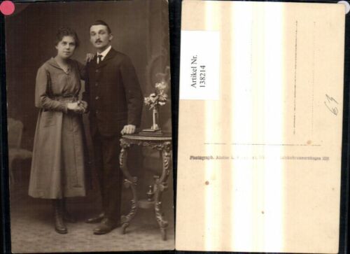 138214, photo postcard woman with man bride and groom  - Picture 1 of 1