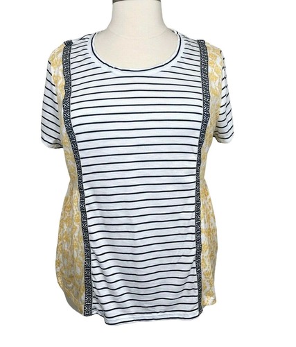 Style Company Womens Short Sleeve Top Yellow Blue Plus Size 1X NEW - Picture 2 of 7