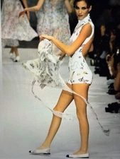 CHANEL BOUTIQUE 96P ECRU MULTICOLOR CC LOGO CAMELLIA PEARLS HALTER  DRESS FR38