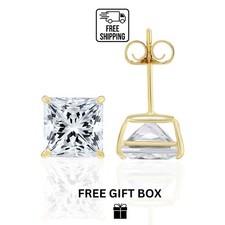 14k solid yellow gold square clear CZ basket set stud earrings 3mm-10mm