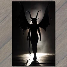 Art Print Demon Beautiful Sexy Woman Horns Wings Post Devil Strange Unusual Scar