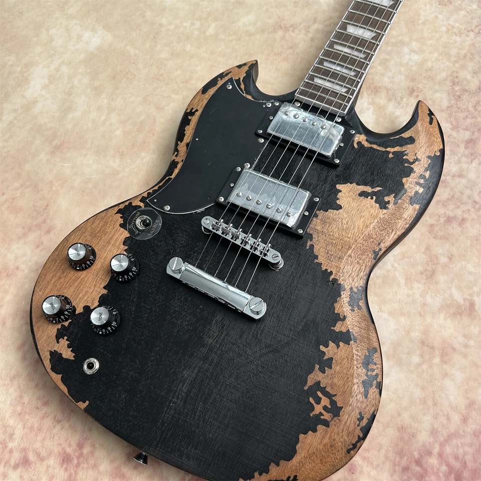 Electric Guitar: Left-Handed Relic SG, Black Sunburst HH Pickups Chrome Hardware - Image 3 of 4