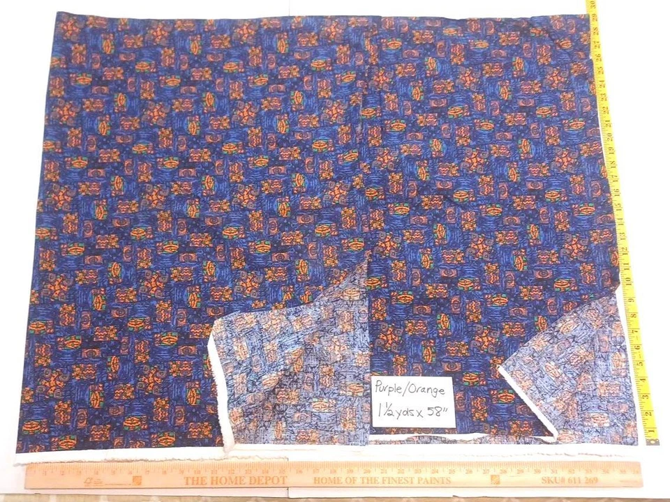 Tela de algodón geométrica azteca púrpura naranja decoración del hogar 1 1/2 yardas x 58" 1 pieza Foto 3 de 4
