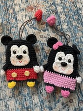 Lot of 2 Handmade Crochet Key Case Holder Keychain Animal Characters