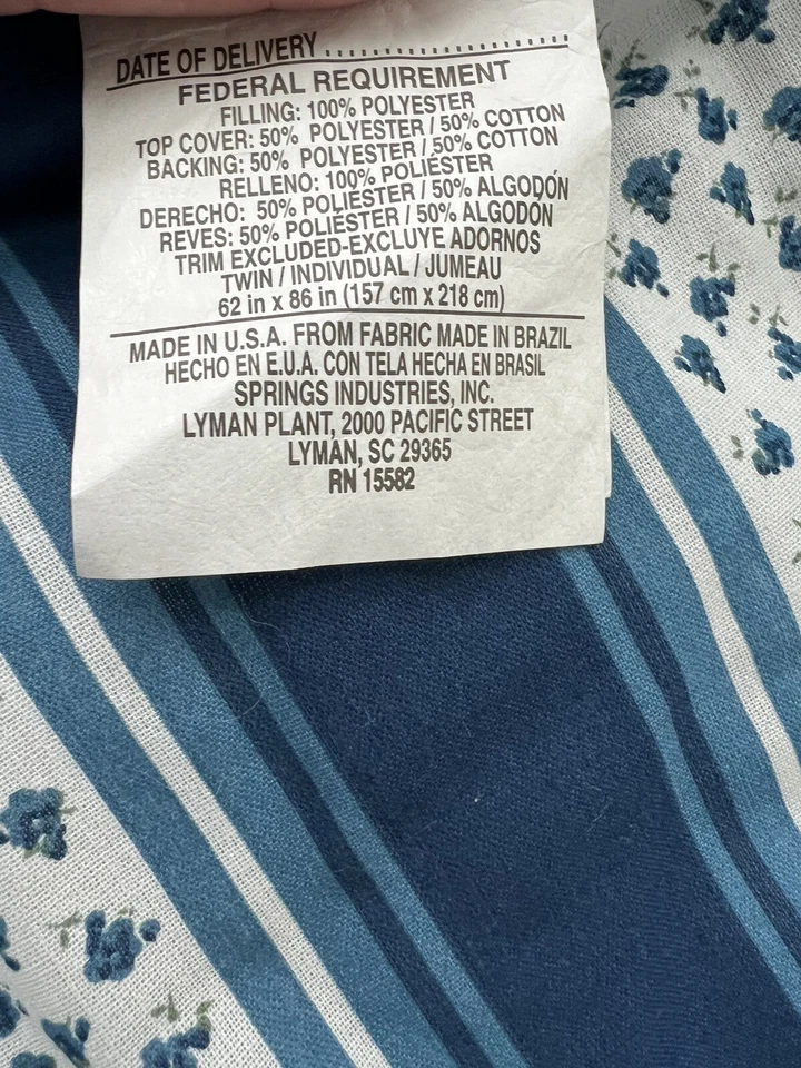 VTG Springs Comforter Twin Floral Stripe Pillow Case & Dust Ruffle USA 3 Pcs - Image 3 of 4