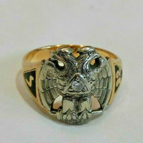 Antique 14K Gold 32nd Degree Double Headed Eagle w Diamond