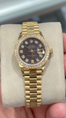 Rolex Datejust 69138 18k Yellow Gold Factory Diamond Bezel Ladies President MINT - Video 1 of 1