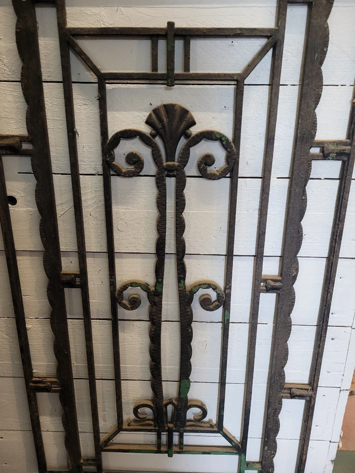 Ancienne Grille En Fonte Art Déco 104×60cms - Photo 3/4