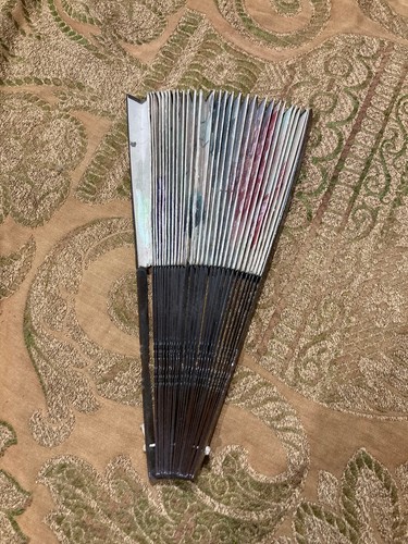 Antiguo abanico de mano plegable japonés - papel y madera - diseño floral - años 30 - Imagen 5 de 8