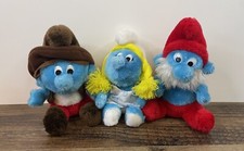 Vintage The Smurfs 8" Plush Lot Stuffed Papa Smurfette Cowboy Smurf