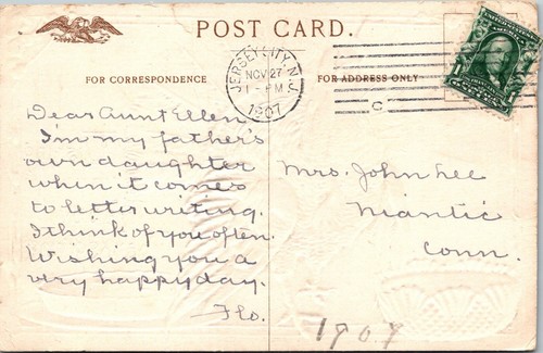 Postcard Thanksgiving Turkey Pumpkin Pie Cranberry Sauce Embossed 1907 J22 - Picture 2 of 2