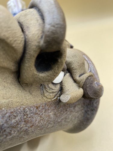 Ugly Face 3D Mug Bull Ring In Nose Mahon Style Pottery signed Sisters Bud 1981 - Picture 9 of 14