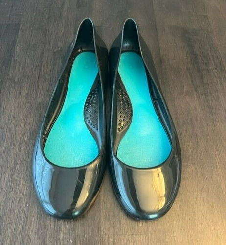 Oka-B Taylor Shiny Ballet Flats Black Jelly Shoes Rubber Slip On Sz 7 / 37 - Picture 5 of 8