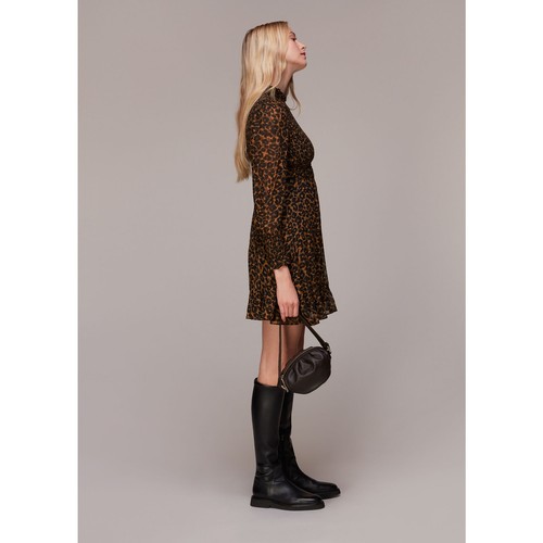 Whistles Neu mit Etikett klassisches Leopardenmuster gerafftes Langarm-Minikleid Größe 10 - Bild 3 von 13