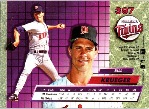1992 Ultra #397 Bill Krueger - Picture 2 of 2