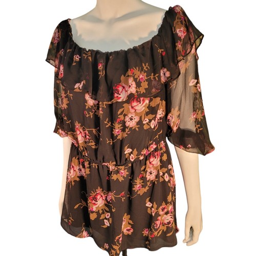 LANE BRYANT Womens Dark Floral Semi-Sheer Blouse Sz 20 Romantic Flowy Gardencore - Picture 2 of 6