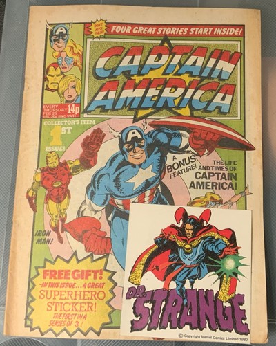 Captain America # 1, Marvel UK Comics, Feb 25th 1981 Inc Dr Strange Sticker Gift
