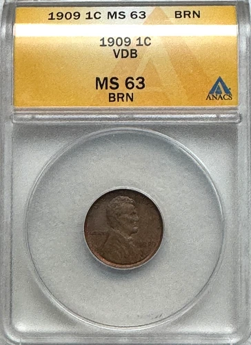 1909 VDB LINCOLN WHEAT CENT - ANACS MS63 BN - FREE SHIPPING!