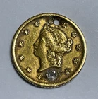 1853 US $1 Liberty Head Gold Coin, with Hole and Diamond, 1.7 grams, 90% Gold