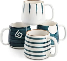 DEAYOU Set of 4 Porcelain Coffee Mugs, 17 Oz Ceramic Coffee Cups with Handles, L