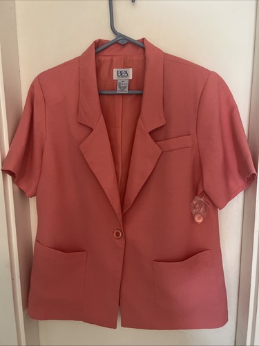 NWOT Women’s Pink Short Sleeve Blazer Size 14 Petite BFA Classics Lined