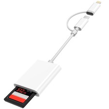 SD Card Reader for iPhone iPad, Dual USB-C Lightning Connector Memory SD Car...