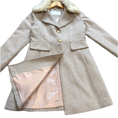 Jessica Simpson Wool Blend Coat Women’s L Light Pink Removable Faux Fur Collar - Picture 8 of 16