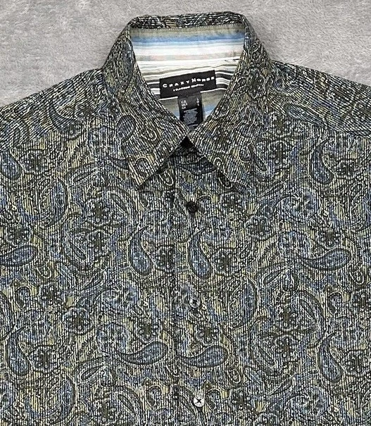 Crazy Horse Shirt Mens Large Blue Green Paisley Button Flip Cuff Casual Western - Image 2 of 4