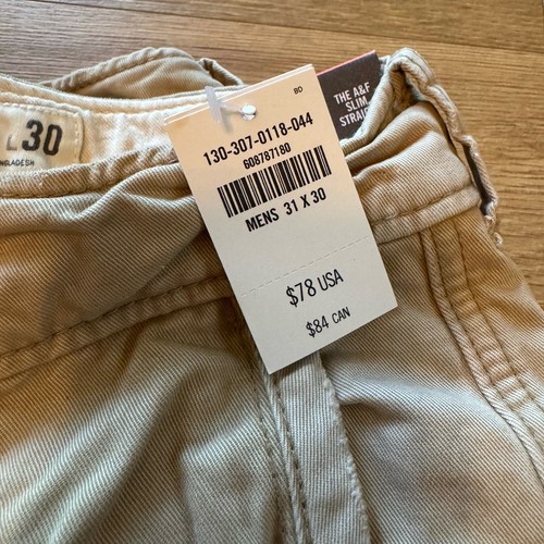Abercrombie & Fitch Slim Straight Khaki Pants Mens 31x30 Tan Button Fly - Bild 13 von 14