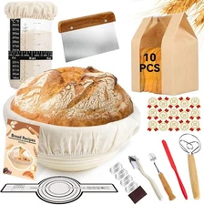Sourdough Starter Kit,19PCS Banneton Bread Proofing Basket with Glass Sourdough 
