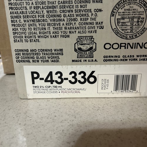 CORNING WARE P-43-336" PEACH FLORAL " 2 3/4 CUP PETITE PANS W/PLASTIC COVERS NIB - Picture 9 of 9