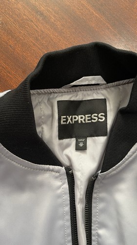 Express Bomber Jacket Satin Silky Quilted Women's Small Y2K Black Gray EUC Sz XS - Picture 6 of 12