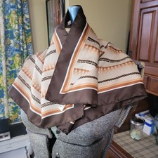 Vintage 1950s Italian Water-Repellent Striped Square Scarf, Brown 25X27