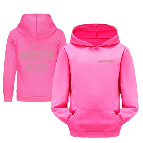 Girls Boys White Pink Foxes Pocket Hoodied Hoodies Kids Long Sleeve Pullover Top - Picture 14 of 35