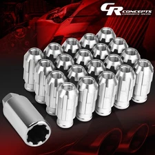 JDM SILVER 20PCS M12X1.25 24MM OD 50MM TALL OPEN END ALUMINUM LUG NUTS+ADAPTER