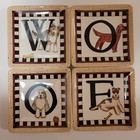 4 WOOF Dog Mini Appetizer Plates Coasters Linda Spivey Penny Lane 4½"