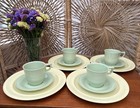 vintage melamine Streetly Melmex 4 Yellow Plates 4 Green Cups & Saucers Picnic