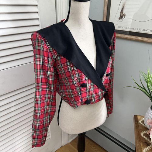 Vintage RAMPAGE Womens Jacket 7 Red Tartan Plaid Cropped Retro 90s Y2K Grunge - Picture 4 of 11