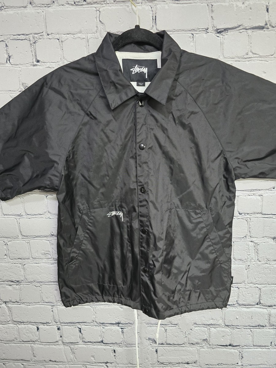 Stussy Mens Coach Jacket Small Black S/S Rain Coat Logo