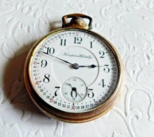 1912 VINTAGE HAMPDEN 21 JEWEL RAILROAD Wm. MCKINLEY GRADE POCKET WATCH 14K GF